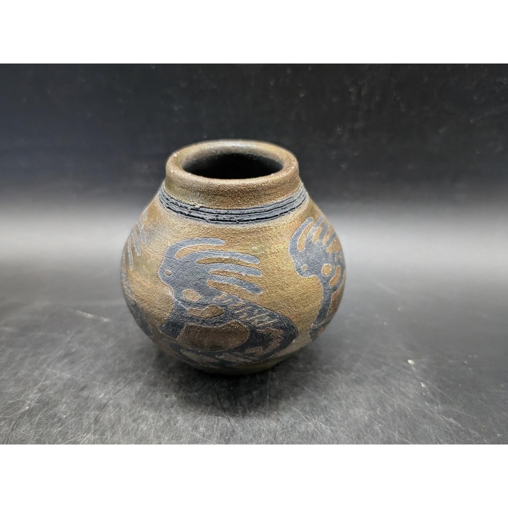 Studio Art Pottery Raku Glaze Bud Vase Gold Bronze Metallic Signed 2004 3"